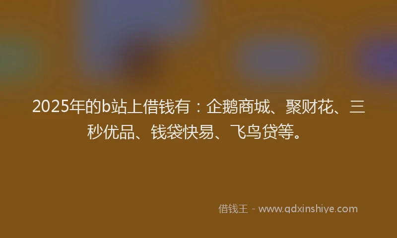 2025年的b站上借钱有：企鹅商城、聚财花、三秒优品、钱袋快易、飞鸟贷等。