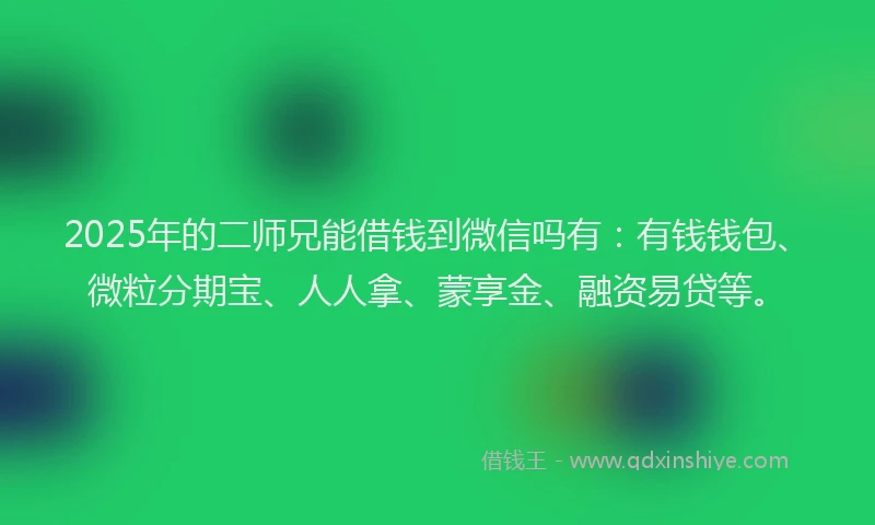 2025年的二师兄能借钱到微信吗有：有钱钱包、微粒分期宝、人人拿、蒙享金、融资易贷等。