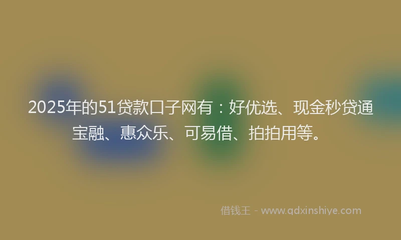 2025年的51贷款口子网有：好优选、现金秒贷通宝融、惠众乐、可易借、拍拍用等。