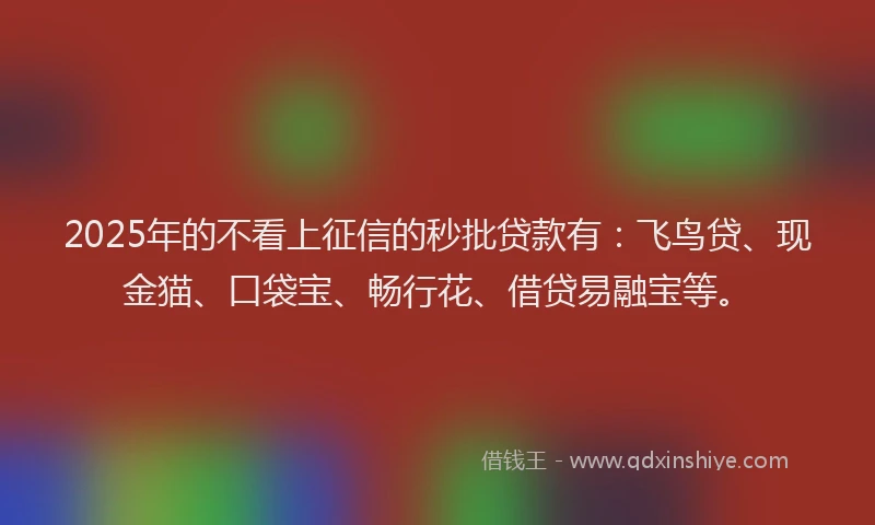 2025年的不看上征信的秒批贷款有：飞鸟贷、现金猫、口袋宝、畅行花、借贷易融宝等。