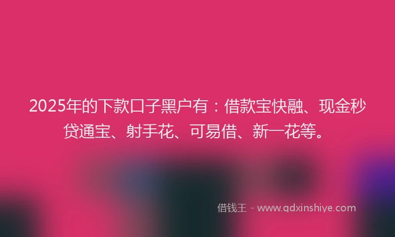 2025年的下款口子黑户有：借款宝快融、现金秒贷通宝、射手花、可易借、新一花等。