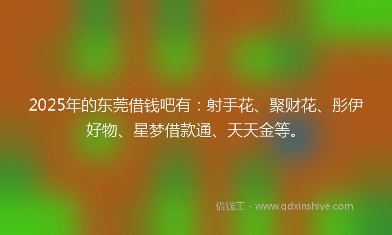 2025年的东莞借钱吧有：射手花、聚财花、彤伊好物、星梦借款通、天天金等。