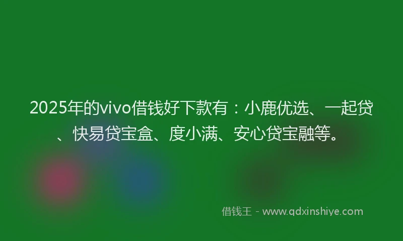 2025年的vivo借钱好下款有：小鹿优选、一起贷、快易贷宝盒、度小满、安心贷宝融等。