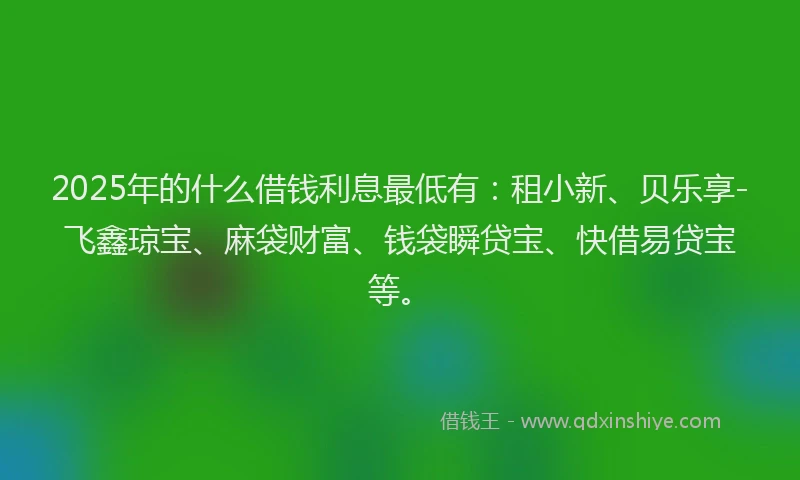2025年的什么借钱利息最低有：租小新、贝乐享-飞鑫琼宝、麻袋财富、钱袋瞬贷宝、快借易贷宝等。