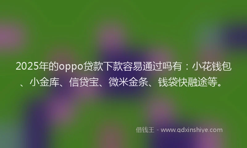 2025年的oppo贷款下款容易通过吗有：小花钱包、小金库、信贷宝、微米金条、钱袋快融途等。