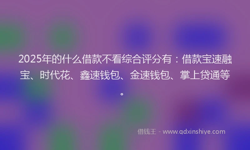 2025年的什么借款不看综合评分有：借款宝速融宝、时代花、鑫速钱包、金速钱包、掌上贷通等。