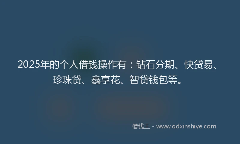 2025年的个人借钱操作有：钻石分期、快贷易、珍珠贷、鑫享花、智贷钱包等。