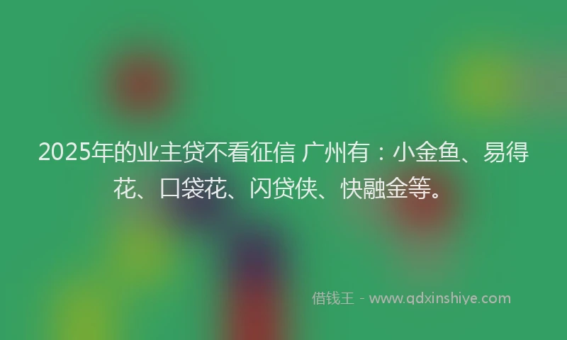 2025年的业主贷不看征信 广州有：小金鱼、易得花、口袋花、闪贷侠、快融金等。