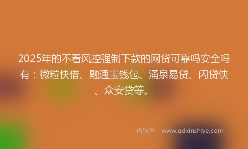 2025年的不看风控强制下款的网贷可靠吗安全吗有：微粒快借、融通宝钱包、涌泉易贷、闪贷侠、众安贷等。