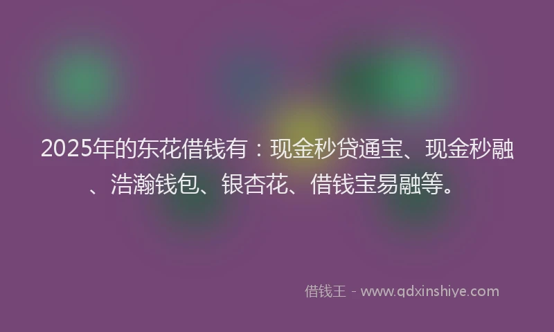 2025年的东花借钱有：现金秒贷通宝、现金秒融、浩瀚钱包、银杏花、借钱宝易融等。