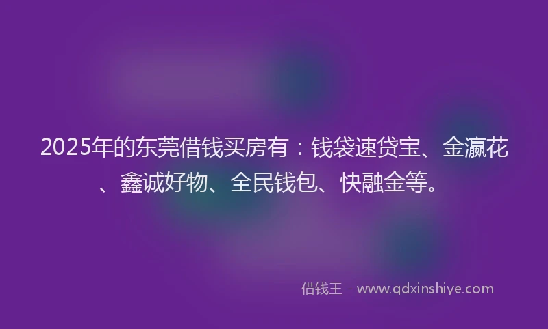 2025年的东莞借钱买房有：钱袋速贷宝、金瀛花、鑫诚好物、全民钱包、快融金等。
