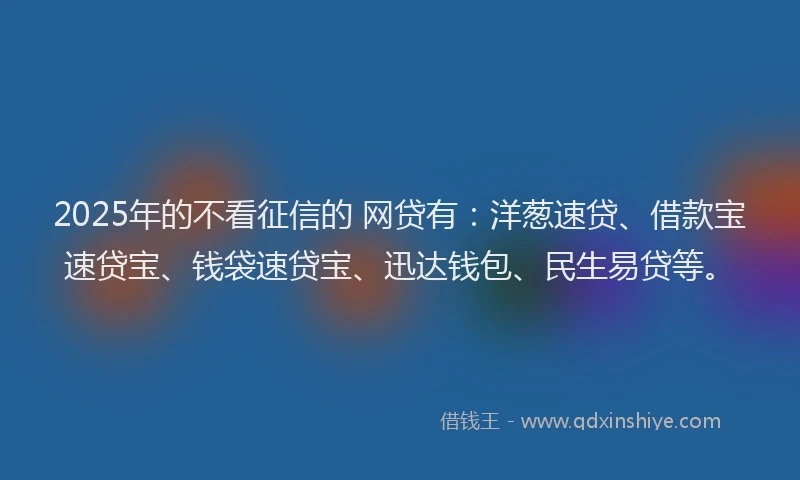 2025年的不看征信的 网贷有：洋葱速贷、借款宝速贷宝、钱袋速贷宝、迅达钱包、民生易贷等。