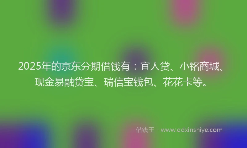 2025年的京东分期借钱有：宜人贷、小铭商城、现金易融贷宝、瑞信宝钱包、花花卡等。