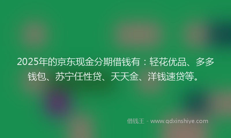 2025年的京东现金分期借钱有：轻花优品、多多钱包、苏宁任性贷、天天金、洋钱速贷等。