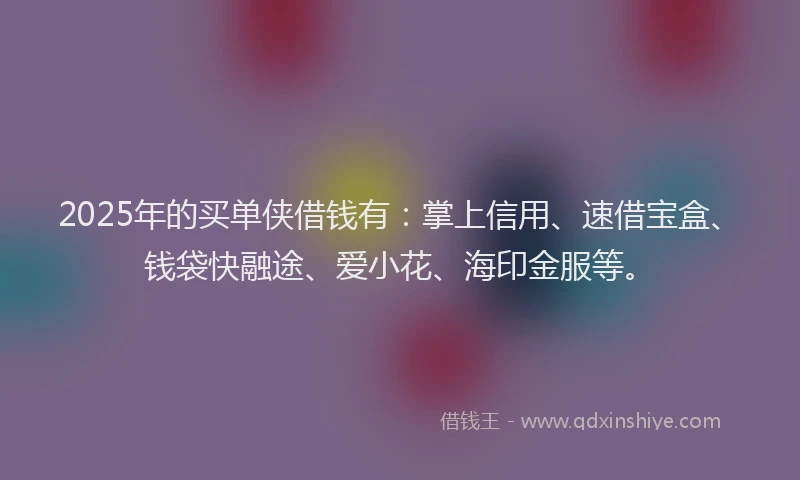 2025年的买单侠借钱有：掌上信用、速借宝盒、钱袋快融途、爱小花、海印金服等。