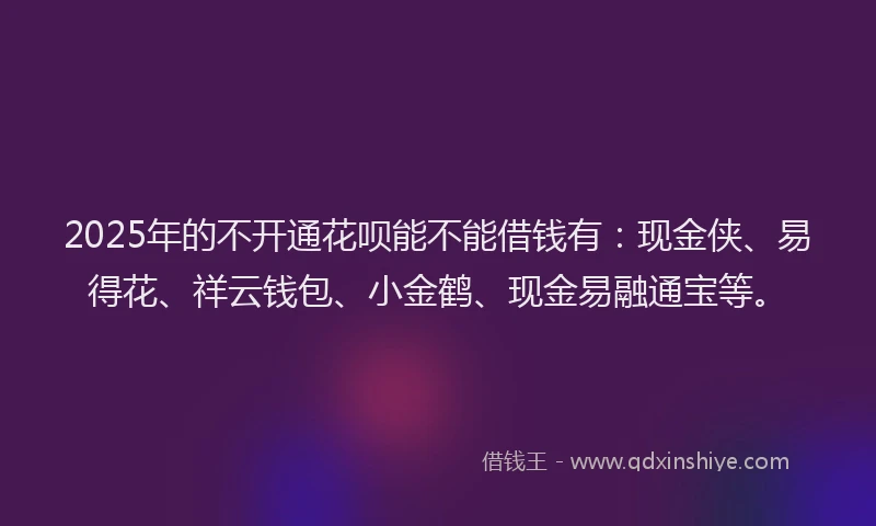2025年的不开通花呗能不能借钱有：现金侠、易得花、祥云钱包、小金鹤、现金易融通宝等。