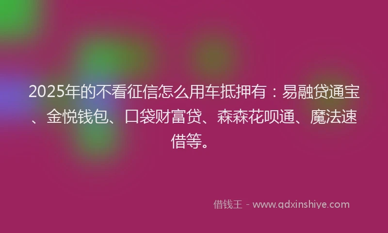 2025年的不看征信怎么用车抵押有：易融贷通宝、金悦钱包、口袋财富贷、森森花呗通、魔法速借等。