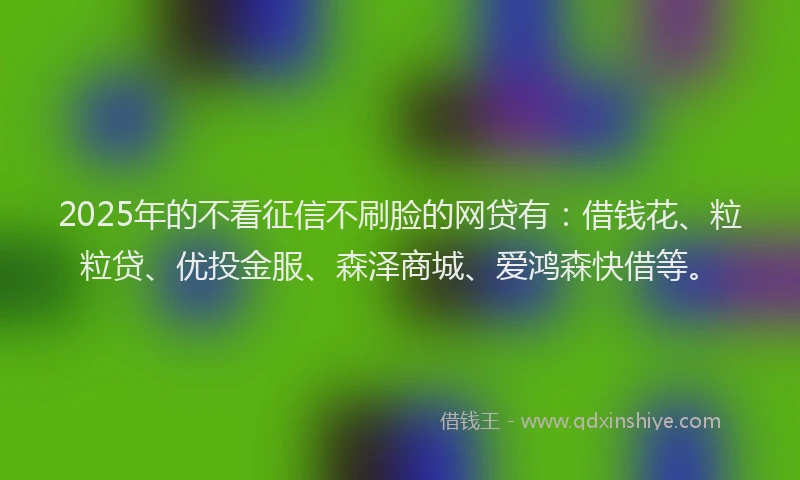 2025年的不看征信不刷脸的网贷有：借钱花、粒粒贷、优投金服、森泽商城、爱鸿森快借等。