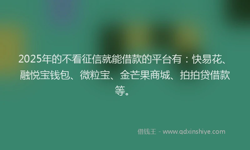 2025年的不看征信就能借款的平台有：快易花、融悦宝钱包、微粒宝、金芒果商城、拍拍贷借款等。