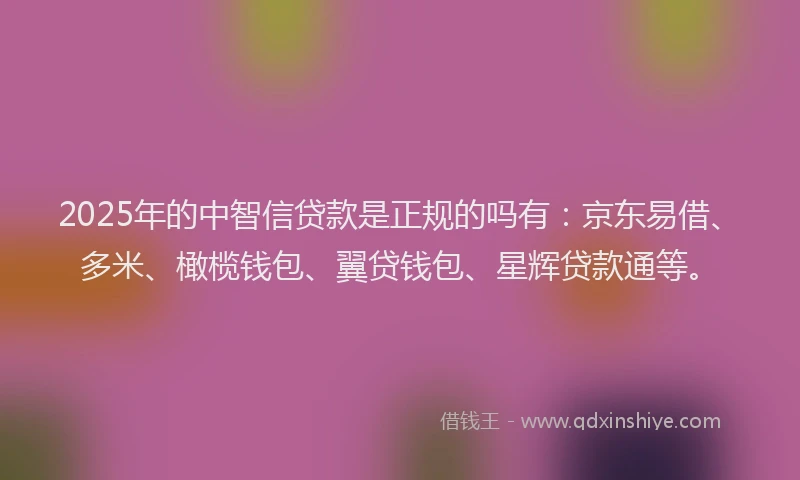 2025年的中智信贷款是正规的吗有：京东易借、多米、橄榄钱包、翼贷钱包、星辉贷款通等。