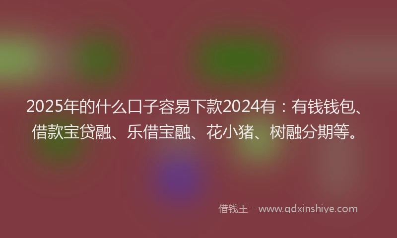 2025年的什么口子容易下款2024有：有钱钱包、借款宝贷融、乐借宝融、花小猪、树融分期等。