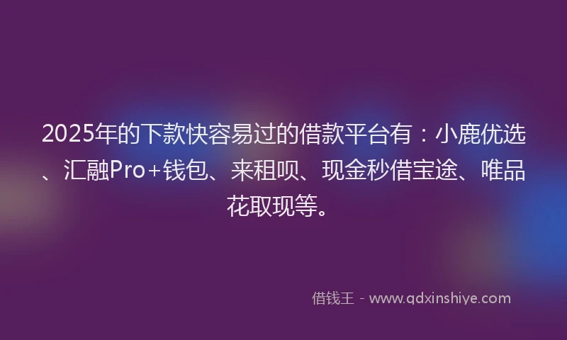 2025年的下款快容易过的借款平台有：小鹿优选、汇融Pro+钱包、来租呗、现金秒借宝途、唯品花取现等。