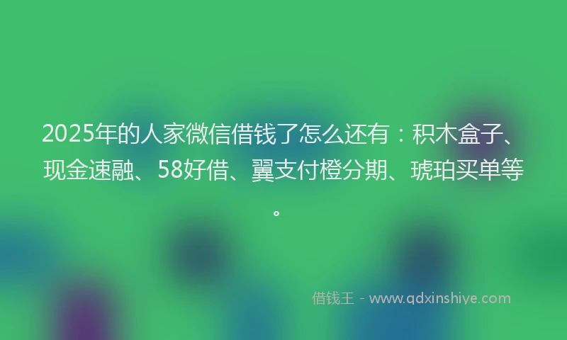 2025年的人家微信借钱了怎么还有：积木盒子、现金速融、58好借、翼支付橙分期、琥珀买单等。