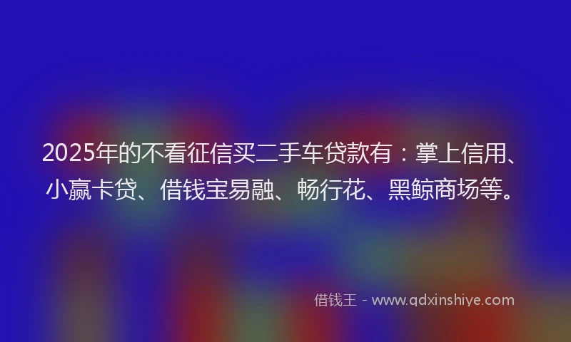 2025年的不看征信买二手车贷款有：掌上信用、小赢卡贷、借钱宝易融、畅行花、黑鲸商场等。