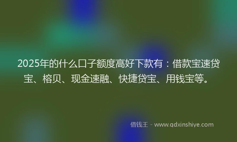 2025年的什么口子额度高好下款有：借款宝速贷宝、榕贝、现金速融、快捷贷宝、用钱宝等。