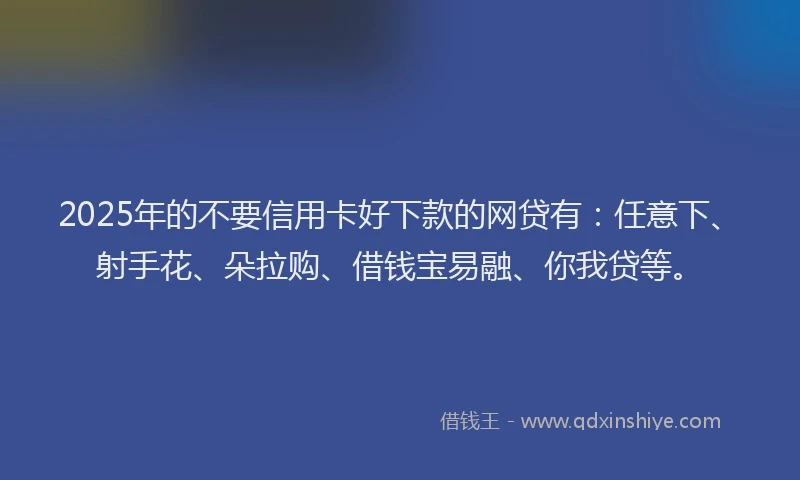 2025年的不要信用卡好下款的网贷有：任意下、射手花、朵拉购、借钱宝易融、你我贷等。