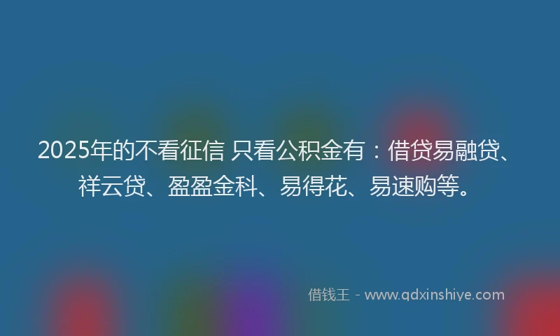 2025年的不看征信 只看公积金有：借贷易融贷、祥云贷、盈盈金科、易得花、易速购等。
