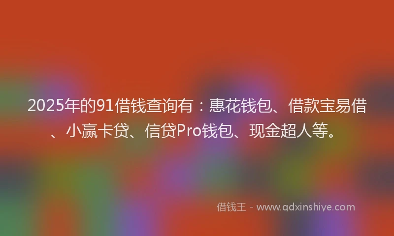 2025年的91借钱查询有：惠花钱包、借款宝易借、小赢卡贷、信贷Pro钱包、现金超人等。