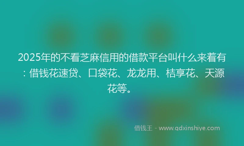 2025年的不看芝麻信用的借款平台叫什么来着有：借钱花速贷、口袋花、龙龙用、桔享花、天源花等。