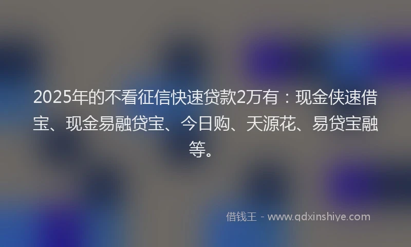 2025年的不看征信快速贷款2万有：现金侠速借宝、现金易融贷宝、今日购、天源花、易贷宝融等。