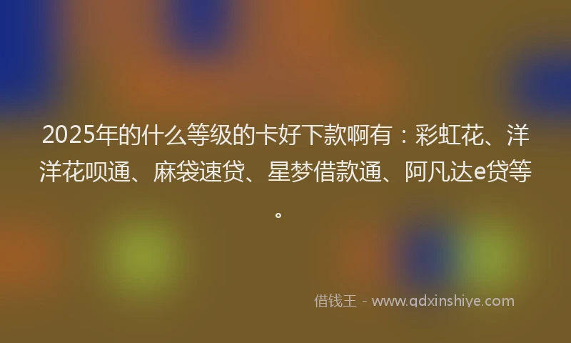 2025年的什么等级的卡好下款啊有：彩虹花、洋洋花呗通、麻袋速贷、星梦借款通、阿凡达e贷等。