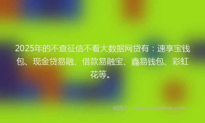 2025年的不查征信不看大数据网贷有：速享宝钱包、现金贷易融、借款易融宝、鑫易钱包、彩虹花等。