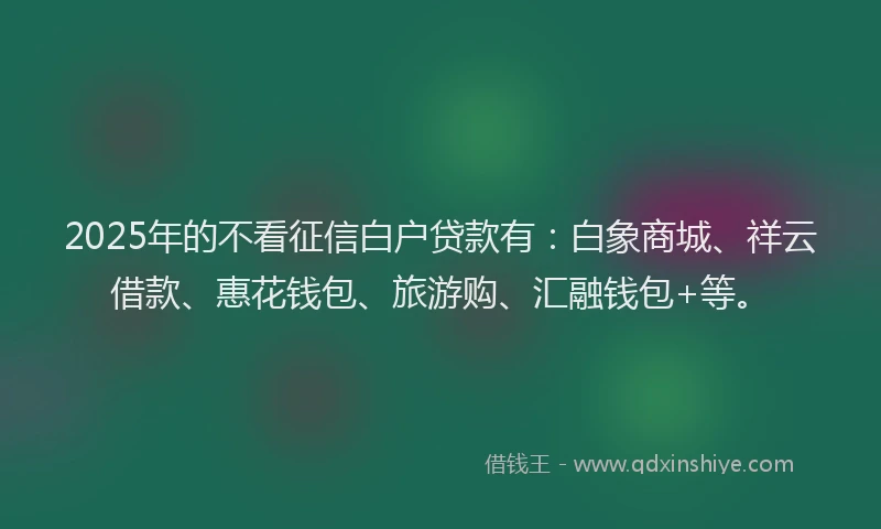 2025年的不看征信白户贷款有：白象商城、祥云借款、惠花钱包、旅游购、汇融钱包+等。