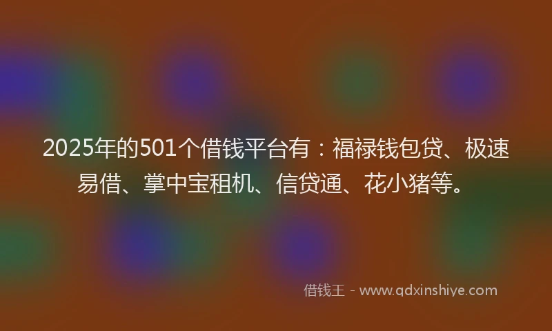 2025年的501个借钱平台有：福禄钱包贷、极速易借、掌中宝租机、信贷通、花小猪等。