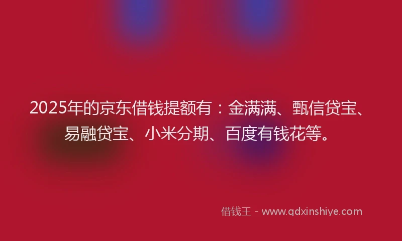 2025年的京东借钱提额有：金满满、甄信贷宝、易融贷宝、小米分期、百度有钱花等。