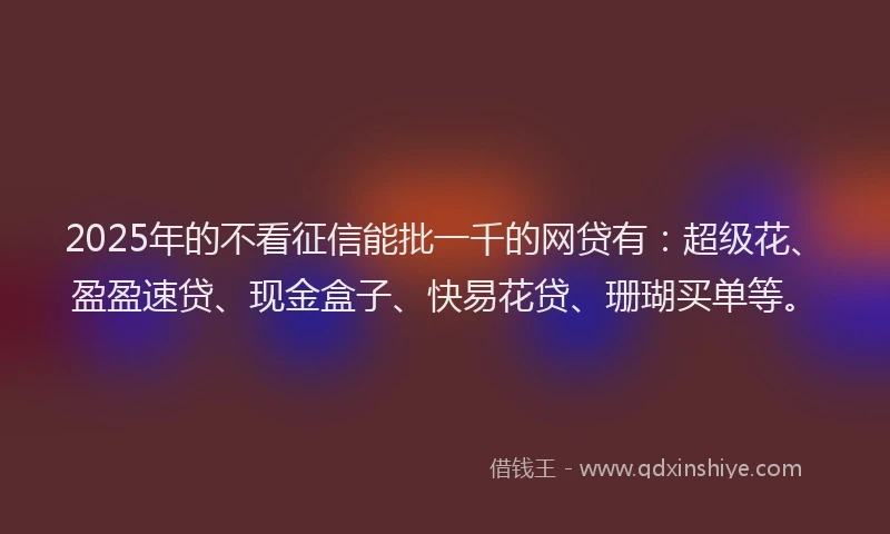2025年的不看征信能批一千的网贷有：超级花、盈盈速贷、现金盒子、快易花贷、珊瑚买单等。