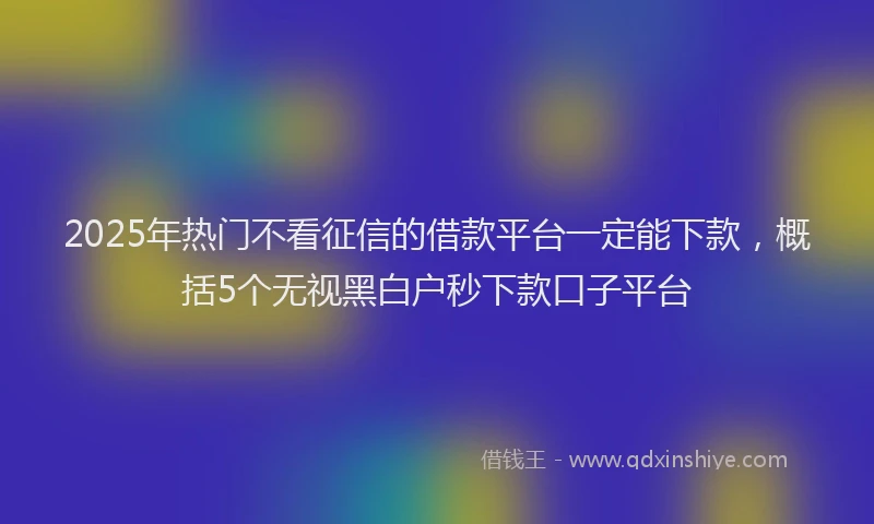 2025年热门不看征信的借款平台一定能下款，概括5个无视黑白户秒下款口子平台
