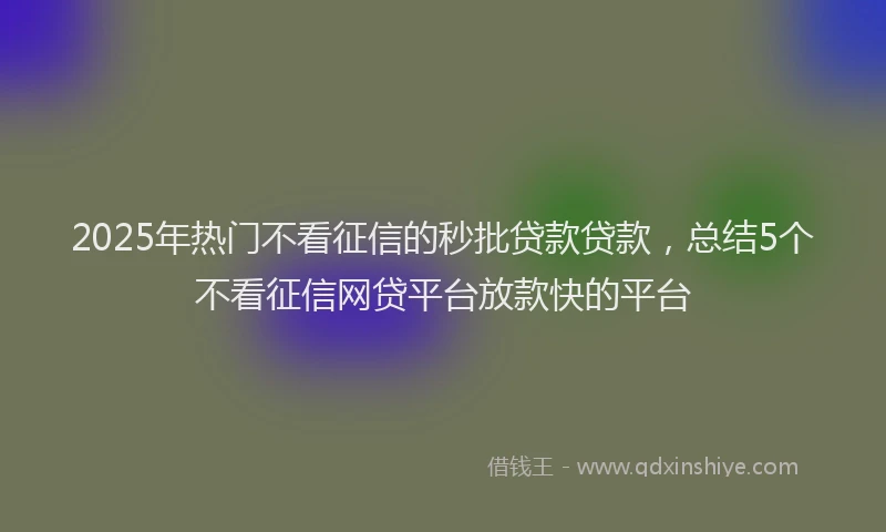 2025年热门不看征信的秒批贷款贷款，总结5个不看征信网贷平台放款快的平台