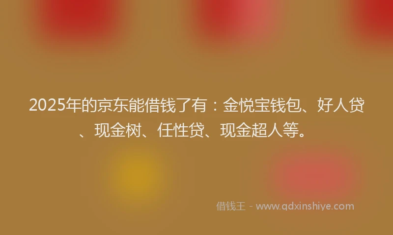 2025年的京东能借钱了有：金悦宝钱包、好人贷、现金树、任性贷、现金超人等。