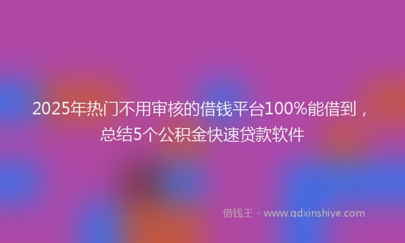 2025年热门不用审核的借钱平台100%能借到，总结5个公积金快速贷款软件