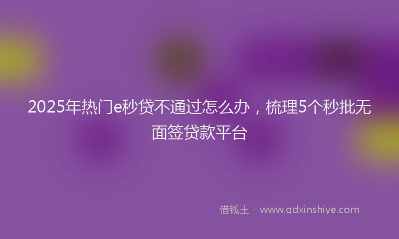 2025年热门e秒贷不通过怎么办，梳理5个秒批无面签贷款平台