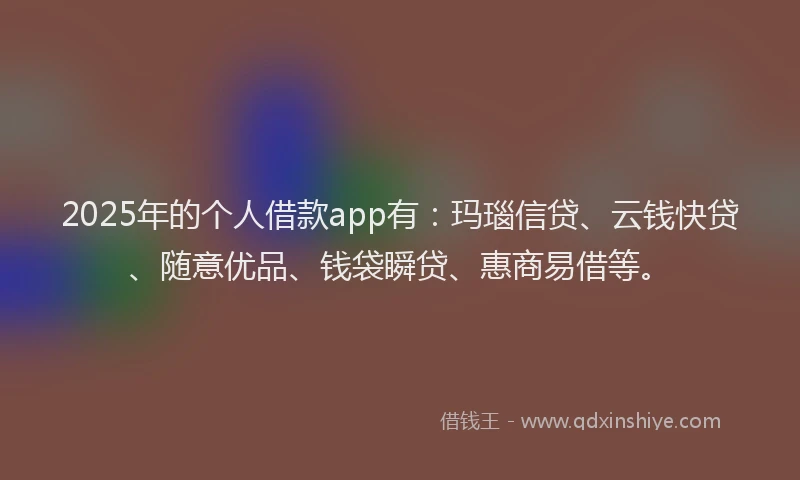 2025年的个人借款app有：玛瑙信贷、云钱快贷、随意优品、钱袋瞬贷、惠商易借等。