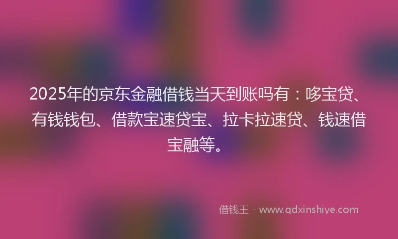 2025年的京东金融借钱当天到账吗有：哆宝贷、有钱钱包、借款宝速贷宝、拉卡拉速贷、钱速借宝融等。