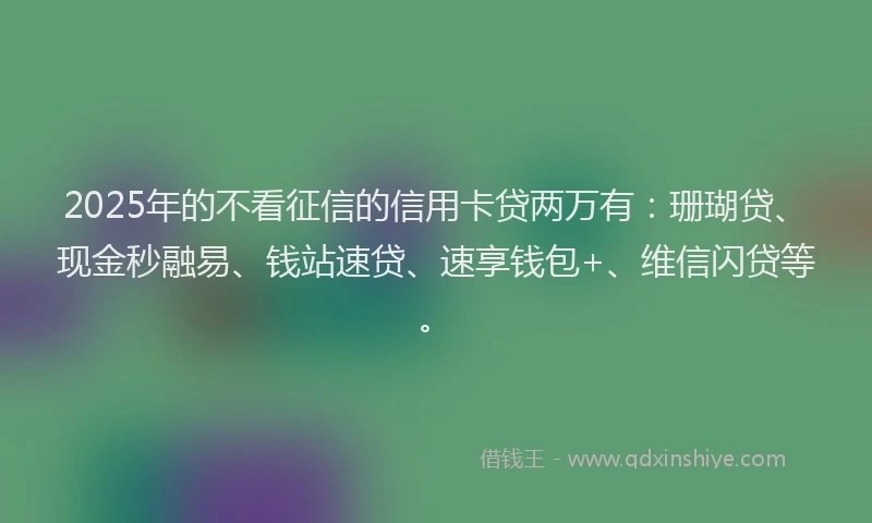 2025年的不看征信的信用卡贷两万有：珊瑚贷、现金秒融易、钱站速贷、速享钱包+、维信闪贷等。