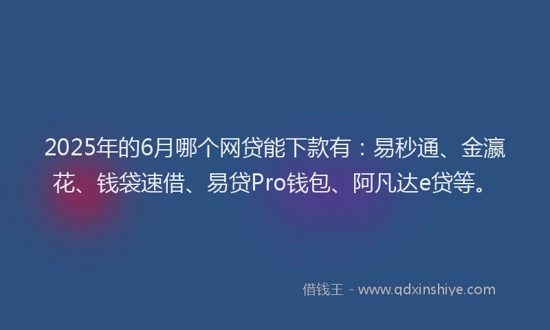 2025年的6月哪个网贷能下款有：易秒通、金瀛花、钱袋速借、易贷Pro钱包、阿凡达e贷等。