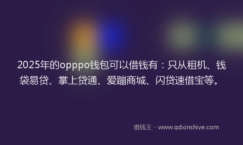 2025年的opppo钱包可以借钱有：只从租机、钱袋易贷、掌上贷通、爱蹦商城、闪贷速借宝等。